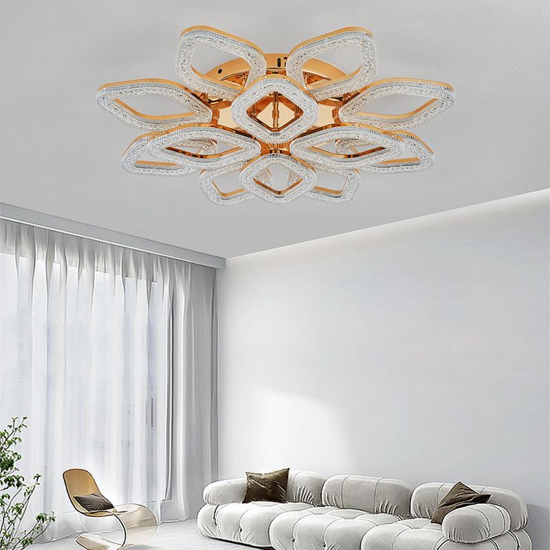 Lustra LED RFAN, Model J301/8+4, Cu Telecomanda, 3 Tipuri De Lumina, Intensitate Reglabila, 240W, Auriu