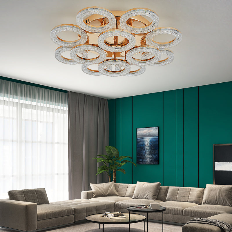 Lustra LED RFAN, Model J300/8+4, Cu Telecomanda, 3 Tipuri De Lumina, Intensitate Reglabila, 240W, Auriu