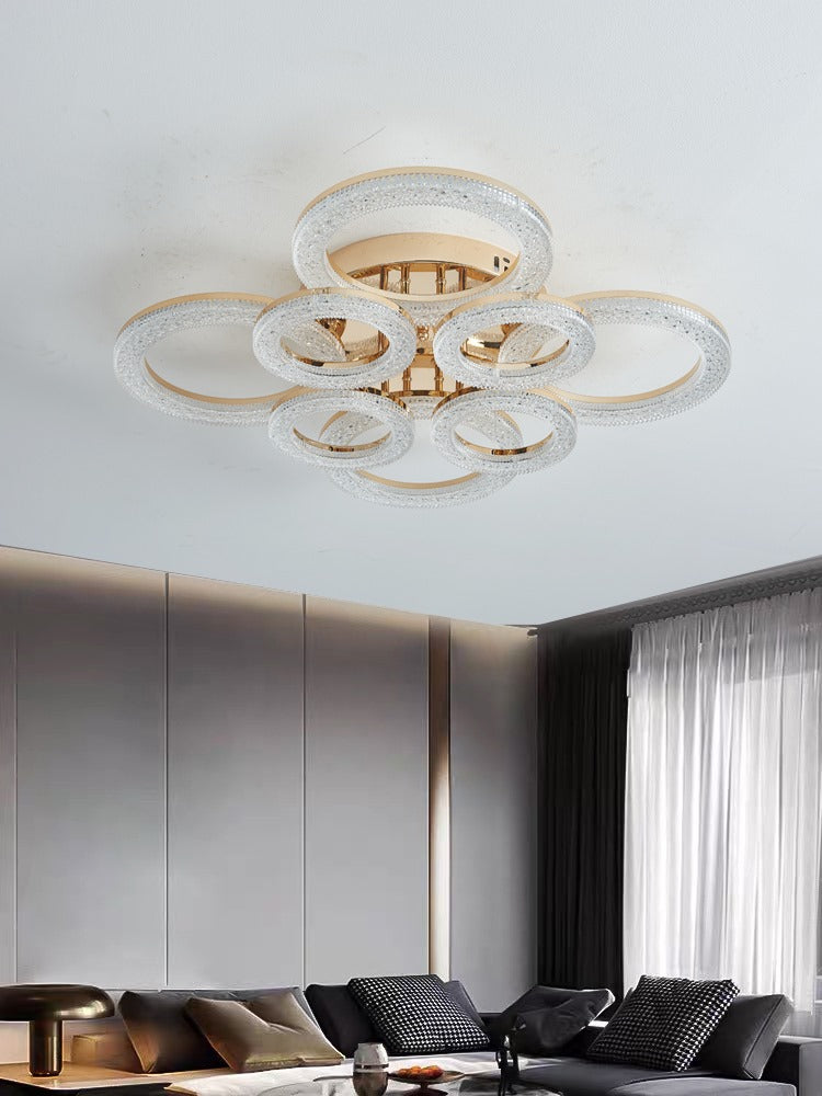 Lustra LED RFAN, Model J300/4+4, Cu Telecomanda, 3 Tipuri De Lumina, Intensitate Reglabila, 200W, Auriu