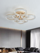 Lustra LED RFAN, Model J300/4+4, Cu Telecomanda, 3 Tipuri De Lumina, Intensitate Reglabila, 200W, Auriu