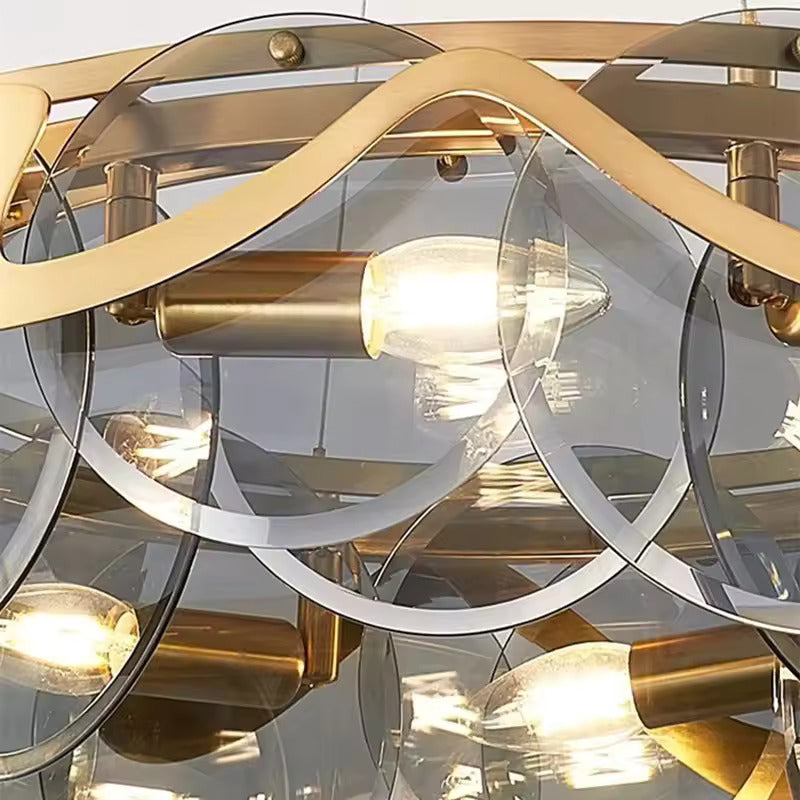 Candelabru RFAN, Model H98022/750, Textura Cristal, Metal, 10 X E14, Auriu