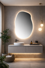 Oglinda LED Asimetrica Premium 60×90 cm, Touch, 3 Tipuri Lumina – Calda, Rece, Naturala