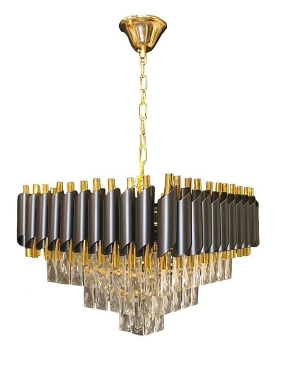 Candelabru RFAN, Model S89001/400x400, Textura Cristal, Metal, 5 X E27, Negru/Auriu