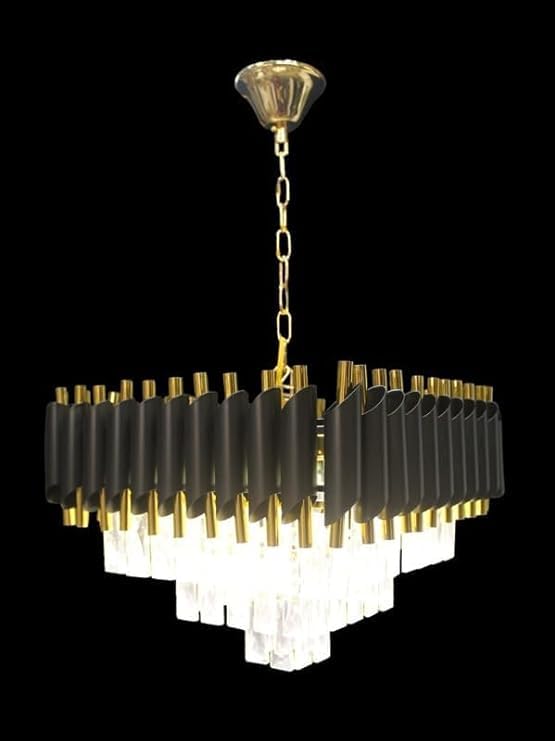 Candelabru RFAN, Model S89001/400x400, Textura Cristal, Metal, 5 X E27, Negru/Auriu