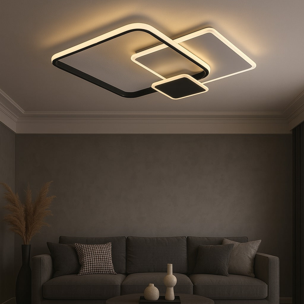 Lustra LED RFAN, Model R9177/3AT, cu Telecomanda, 3 Tipuri de Lumina, Intensitate Reglabila, 65W, Alb/Negru