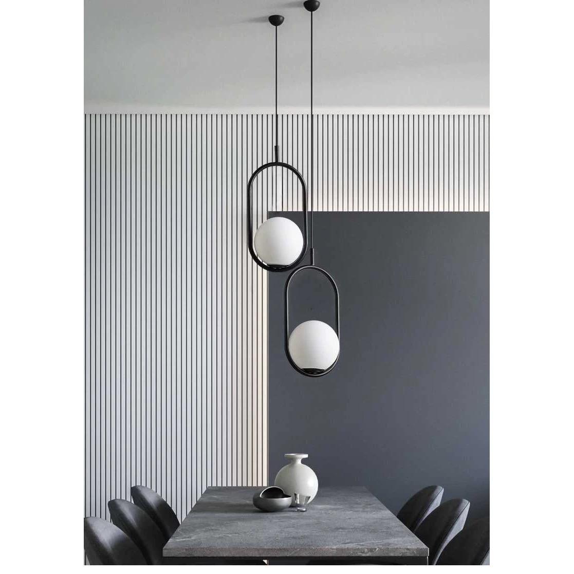 Pendul RFAN, Model ZM81, cu Abajur, 1 X E14, Inaltime Reglabila, Negru