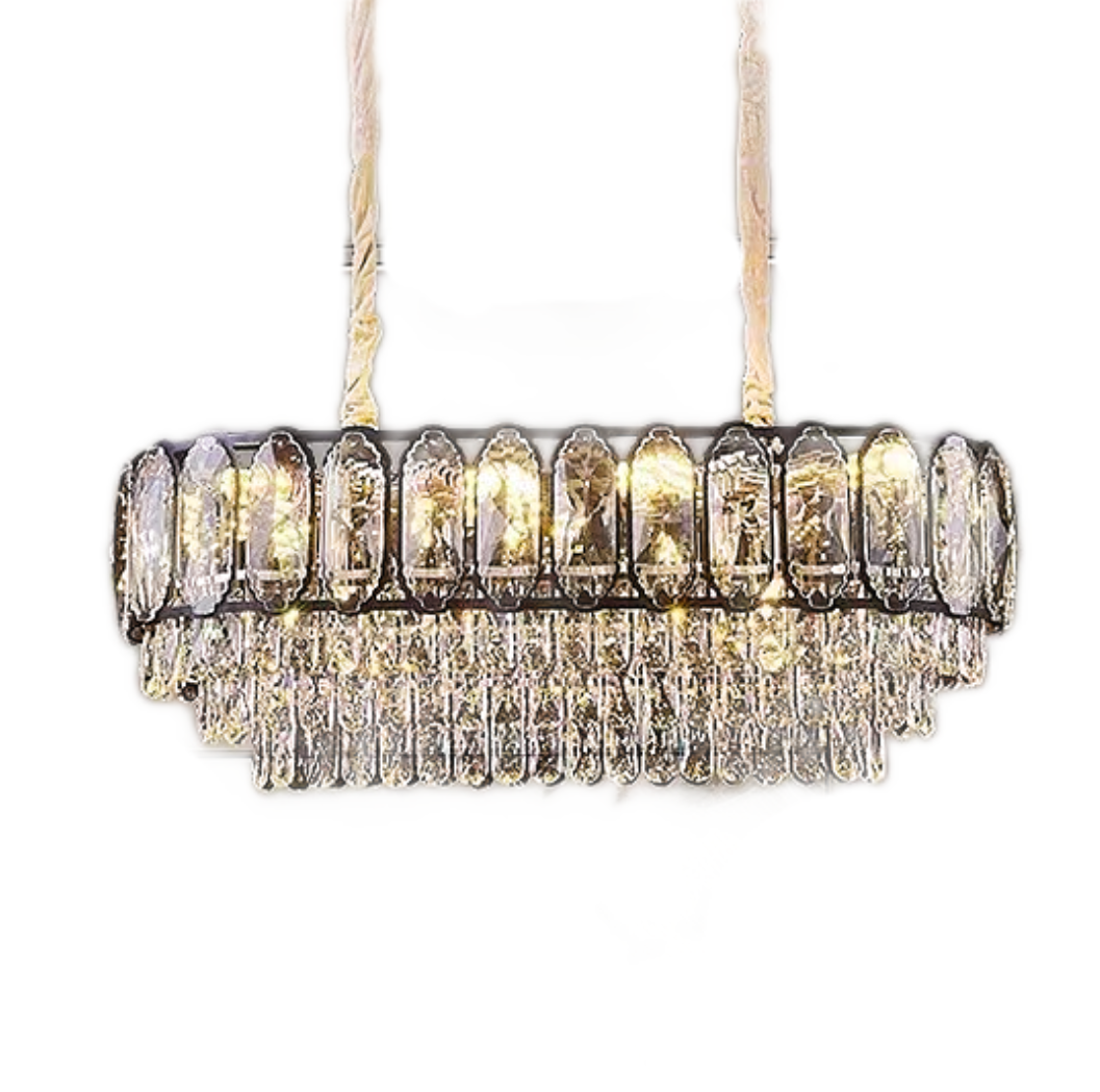 Candelabru RFAN, Model H98048-300x800, Textura Cristal, Metal, 8 X E27, Auriu/Negru