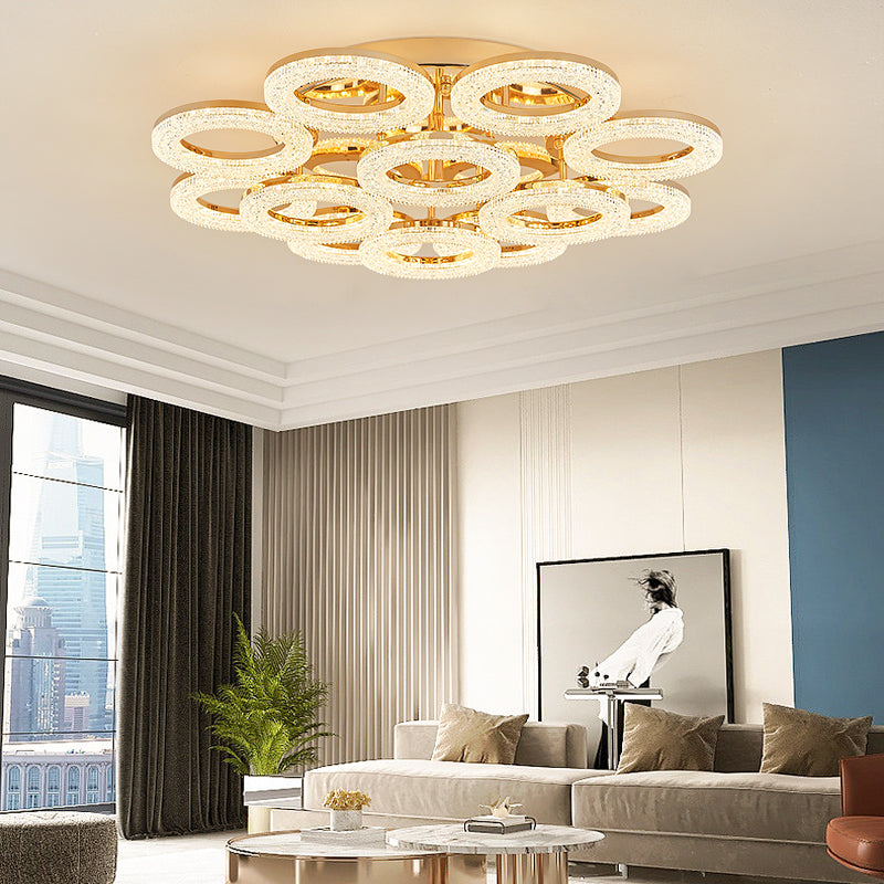 Lustra LED RFAN, Model J300/8+4, Cu Telecomanda, 3 Tipuri De Lumina, Intensitate Reglabila, 240W, Auriu