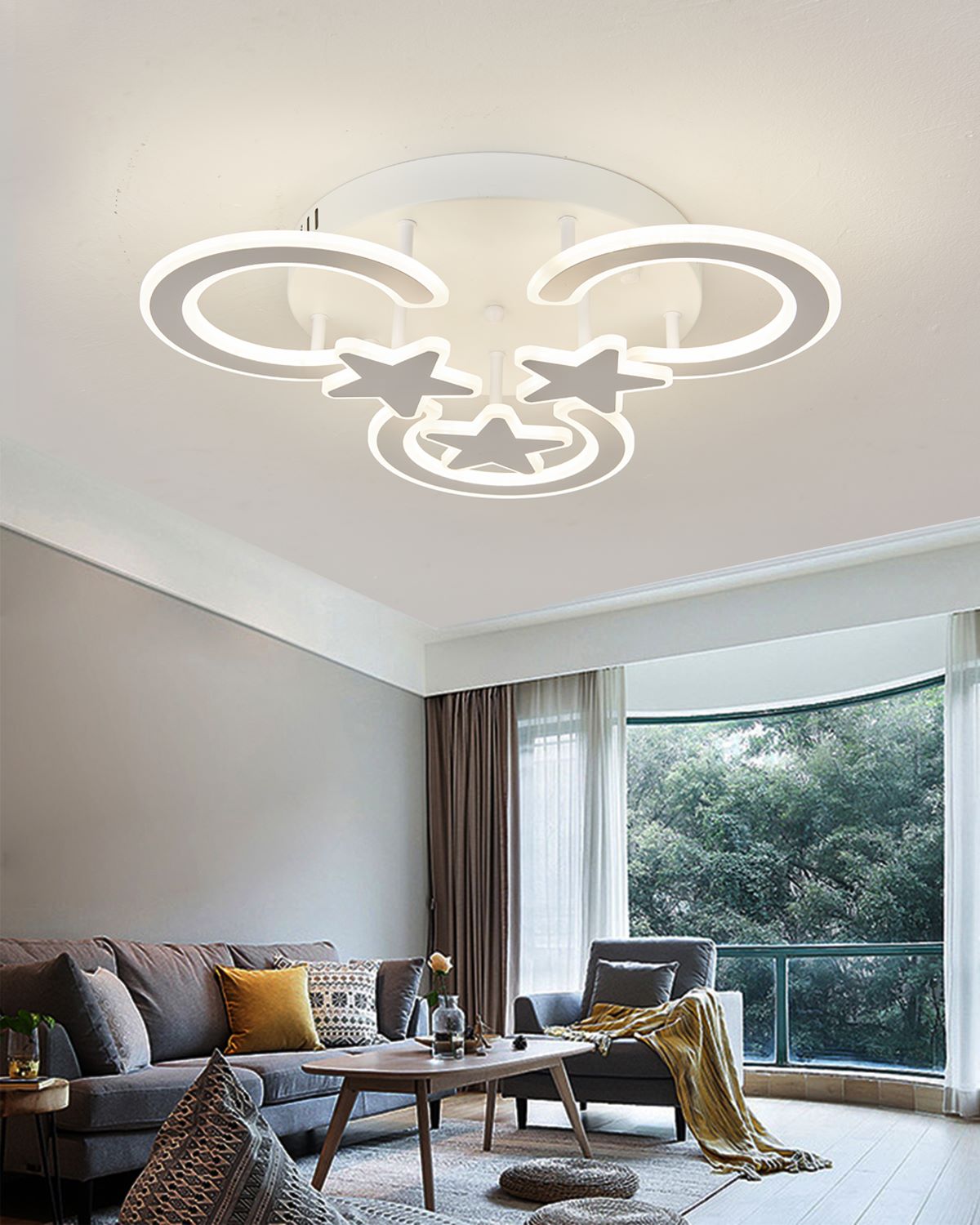 Lustra LED RFAN, Model M255/3+3, Cu Telecomanda, 3 Tipuri De Lumina, Intensitate Reglabila, 120W, Alb