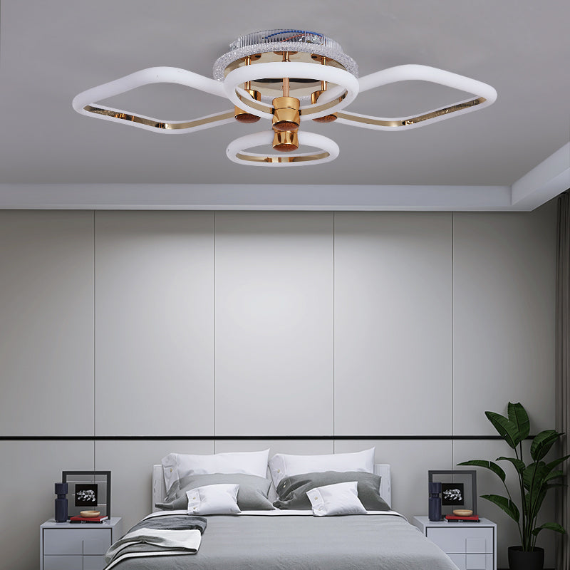 Lustra LED RFAN, Model 1011-2+2RGB, Cu Telecomanda, 3 Tipuri De Lumina Plus Lumina RGB, Intensitate Reglabila, Auriu