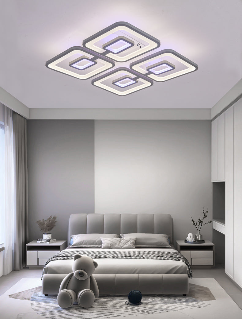 Lustra LED RFAN, Model M025-4, Cu Telecomanda, 3 Tipuri De Lumina, Intensitate Reglabila, 200W, Gri