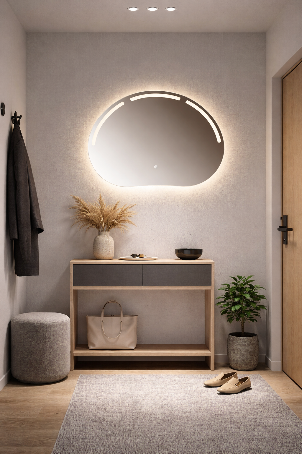 Oglinda LED Baie, Hol, Dormitor Premium 80×60 cm, 3 Tipuri de Lumina – Calda, Rece, Neutra