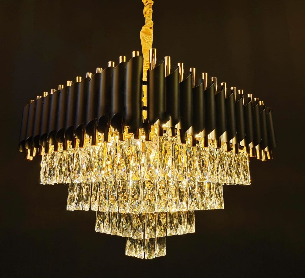 Candelabru RFAN, Model S89001/500x500, Textura Cristal, Metal, 8 X E27, Negru/Auriu