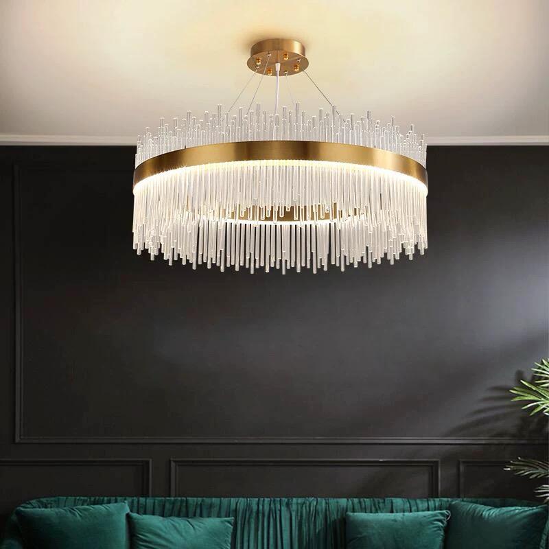 Candelabru LED RFAN, Model 8817/600, Textura Cristal, Metal, 112W, Auriu