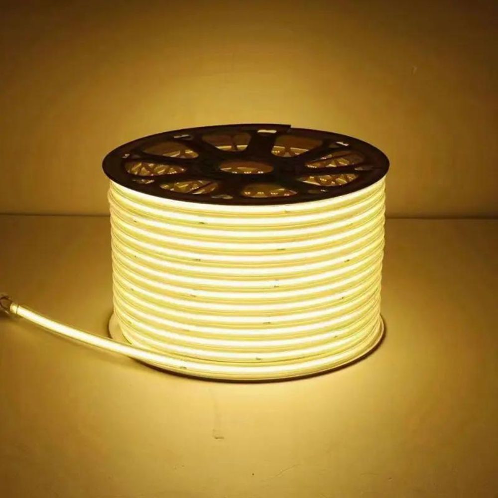Banda LED COB, Flexibila, IP65, 280 LED/M, Lumina Calda, 3000K, 8W/M, 100m/Rola, 220V, Cu Alimentator Inclus