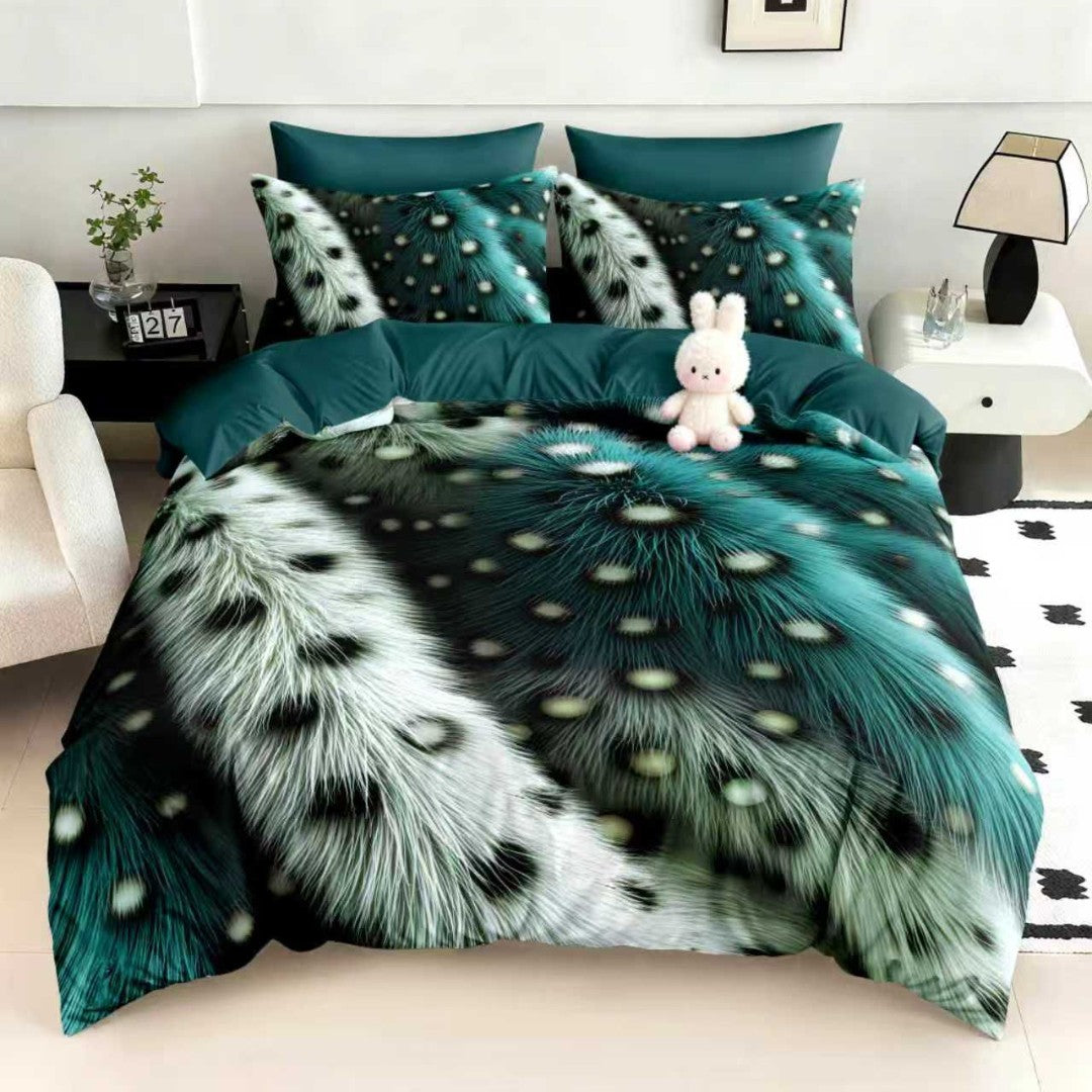 Lenjerie Finet 5D, pat dublu cu Elastic, 6 piese, Pucioasa, Verde, abstract elegant
