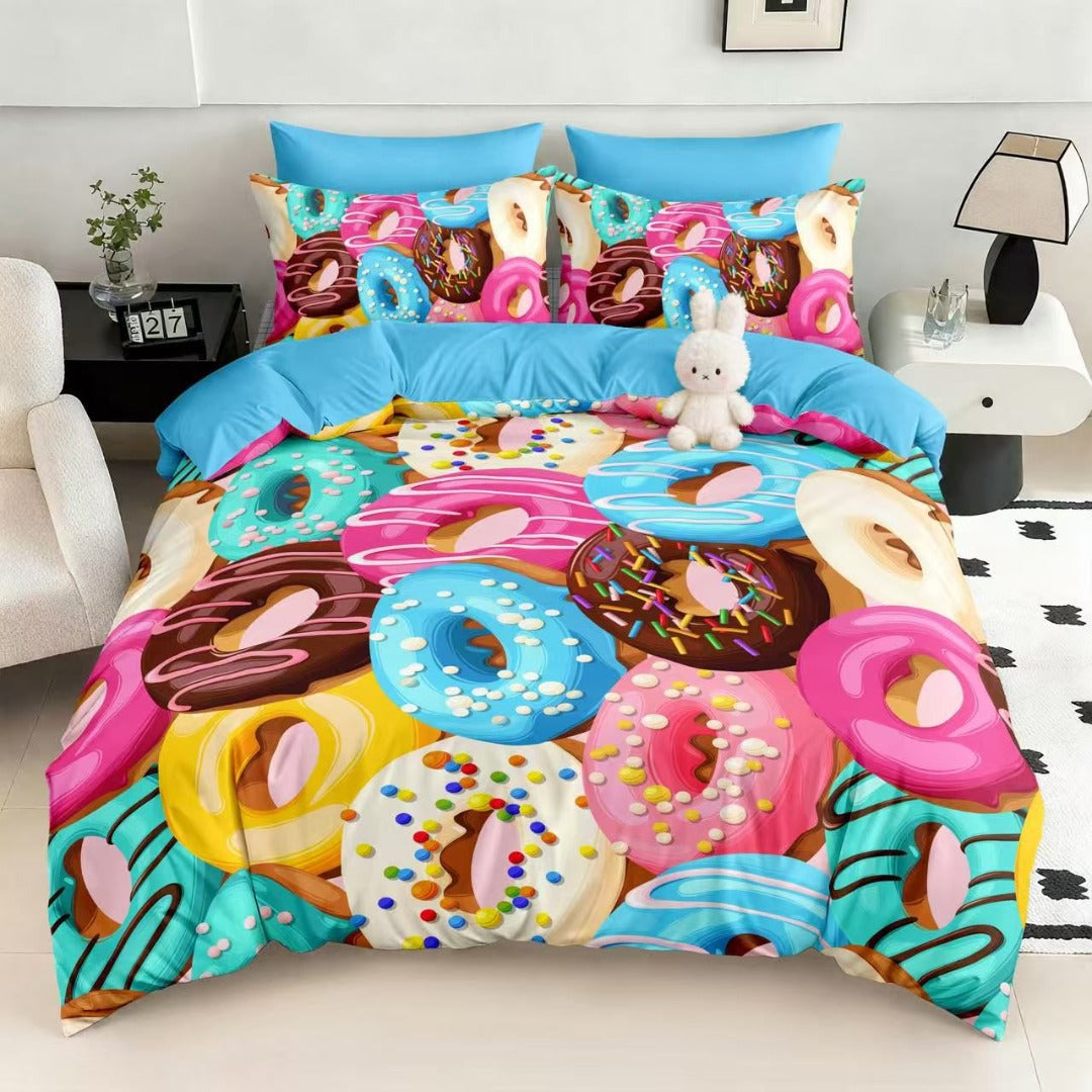 Lenjerie Finet 5D, pat dublu cu Elastic, 6 piese, Pucioasa, Multicolor, donuts