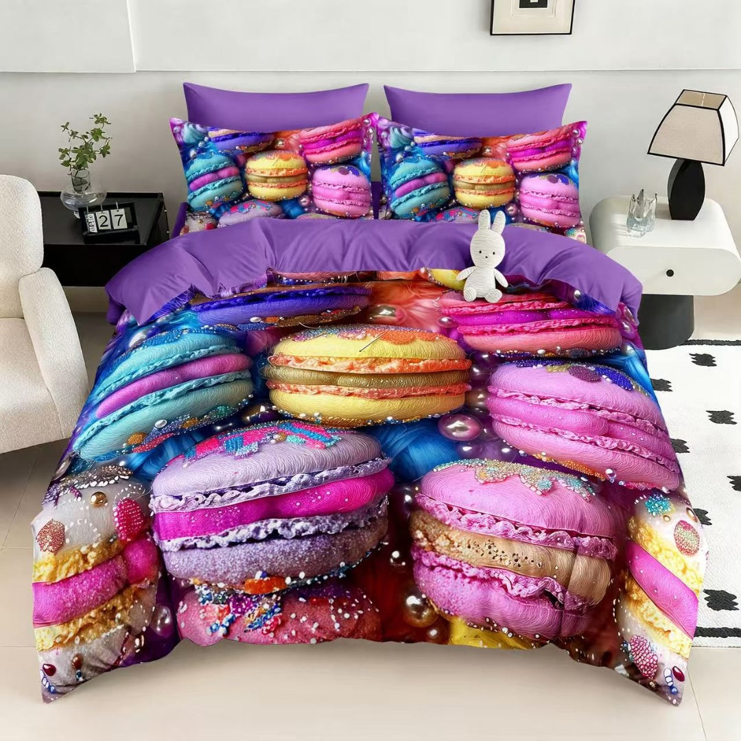 Lenjerie Finet 5D, pat dublu cu Elastic, 6 piese, Pucioasa, Multicolor, macarons