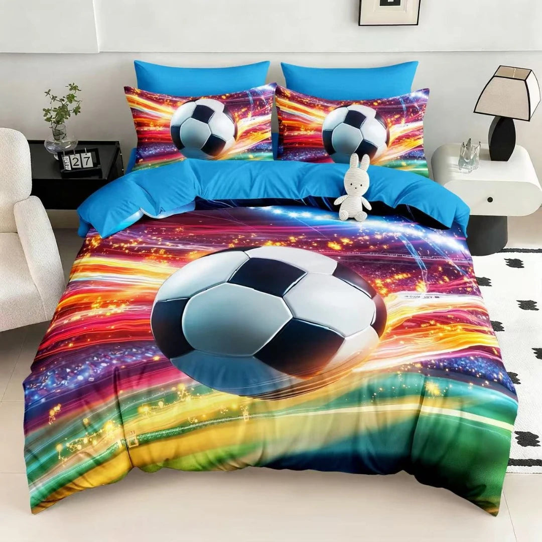 Lenjerie Finet 5D, pat dublu cu Elastic, 6 piese, Pucioasa, Multicolor, minge de fotbal