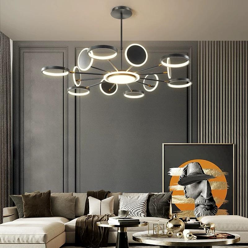 Lustra LED RFAN, Model R9149/12+1, Cu Telecomanda, 3 Tipuri De Lumina, Intensitate Reglabila, 143W, Negru
