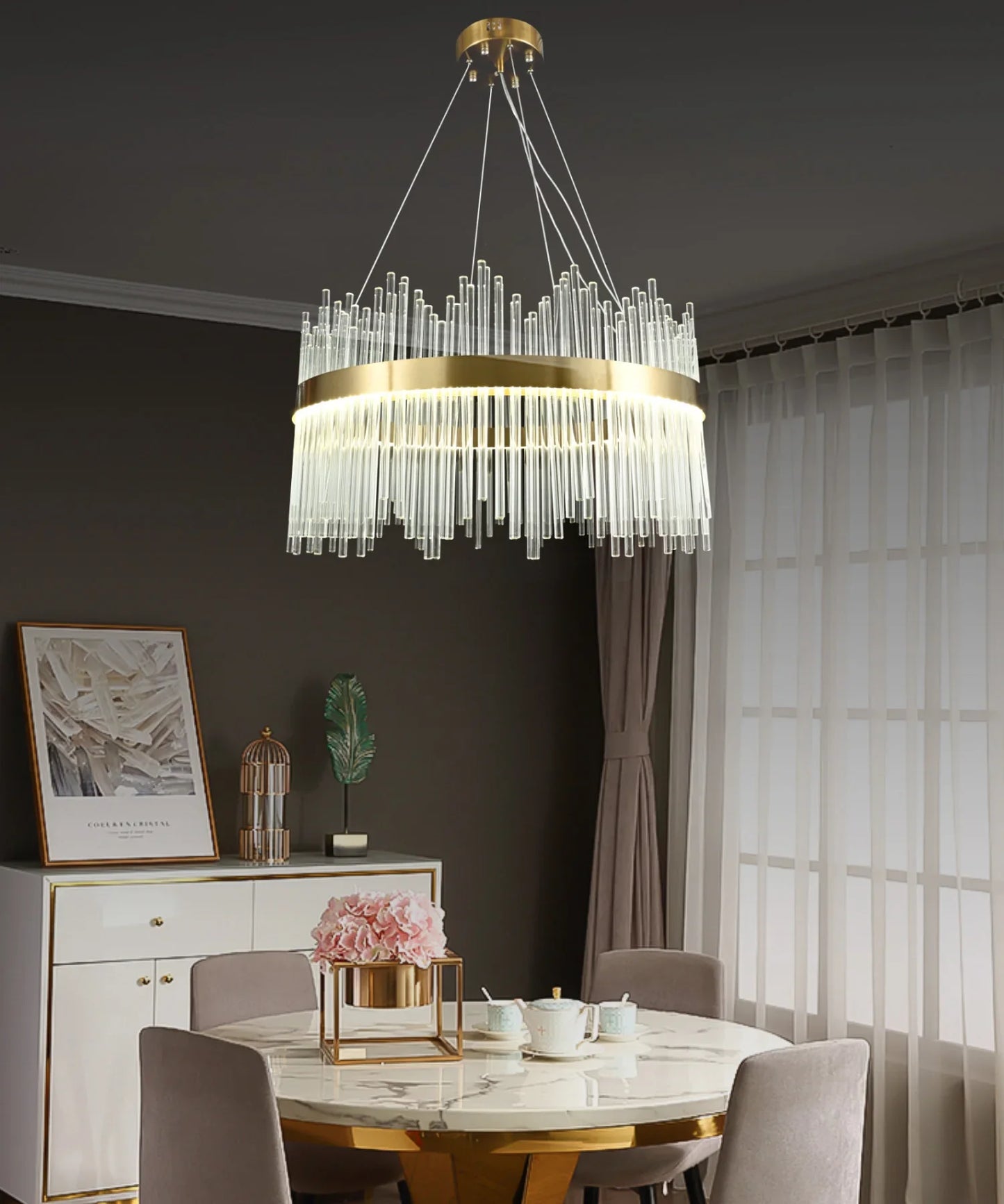 Candelabru LED RFAN, Model 8817/800, Textura Cristal, Metal, 150W, Auriu