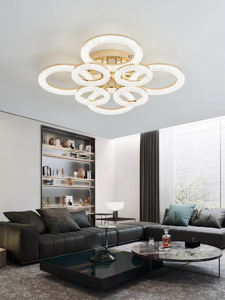 Lustra LED RFAN, Model J300/4+4, Cu Telecomanda, 3 Tipuri De Lumina, Intensitate Reglabila, 200W, Auriu