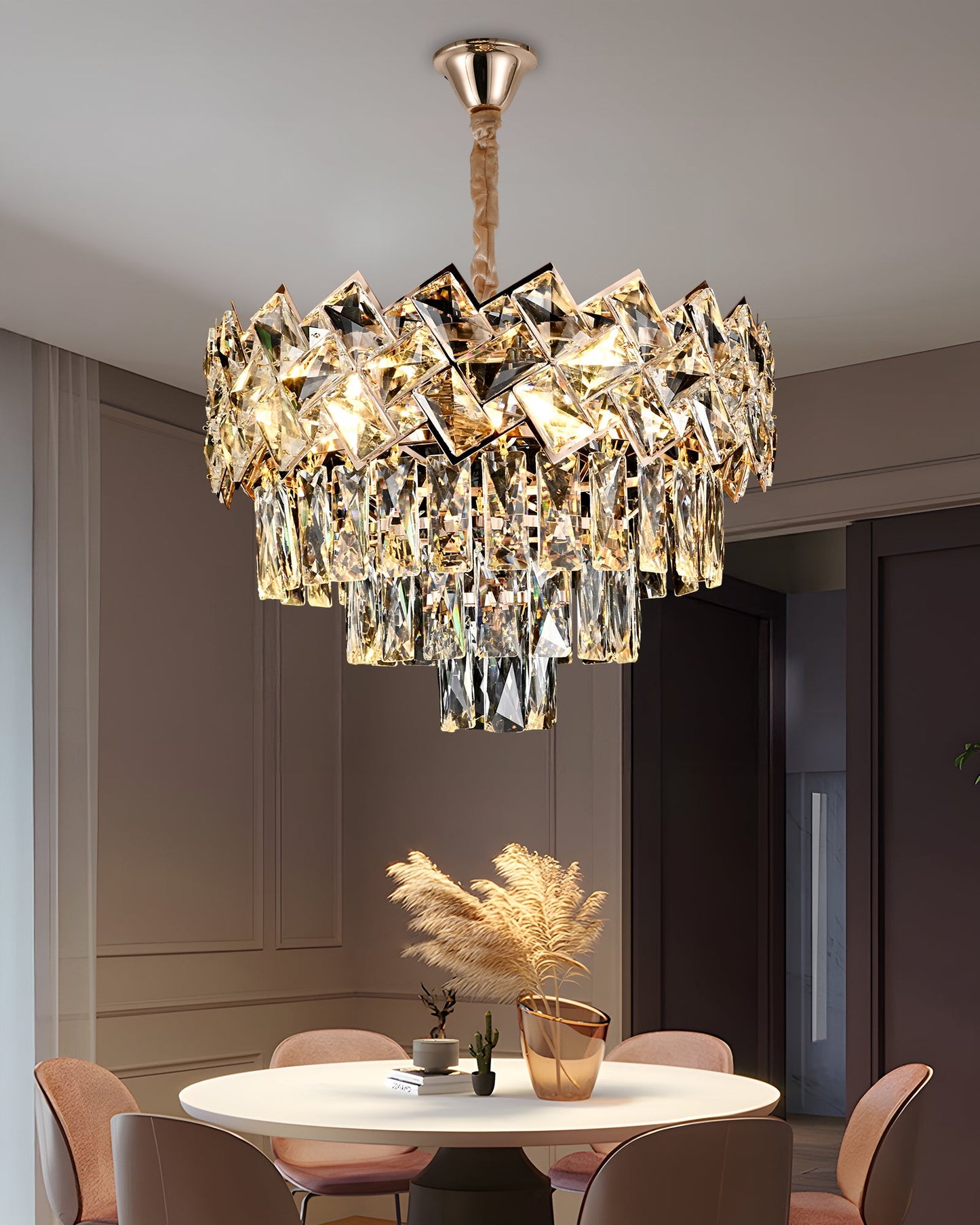 Candelabru RFAN, Model 62111/400, Textura Cristal, Metal, 5 X E27, Auriu