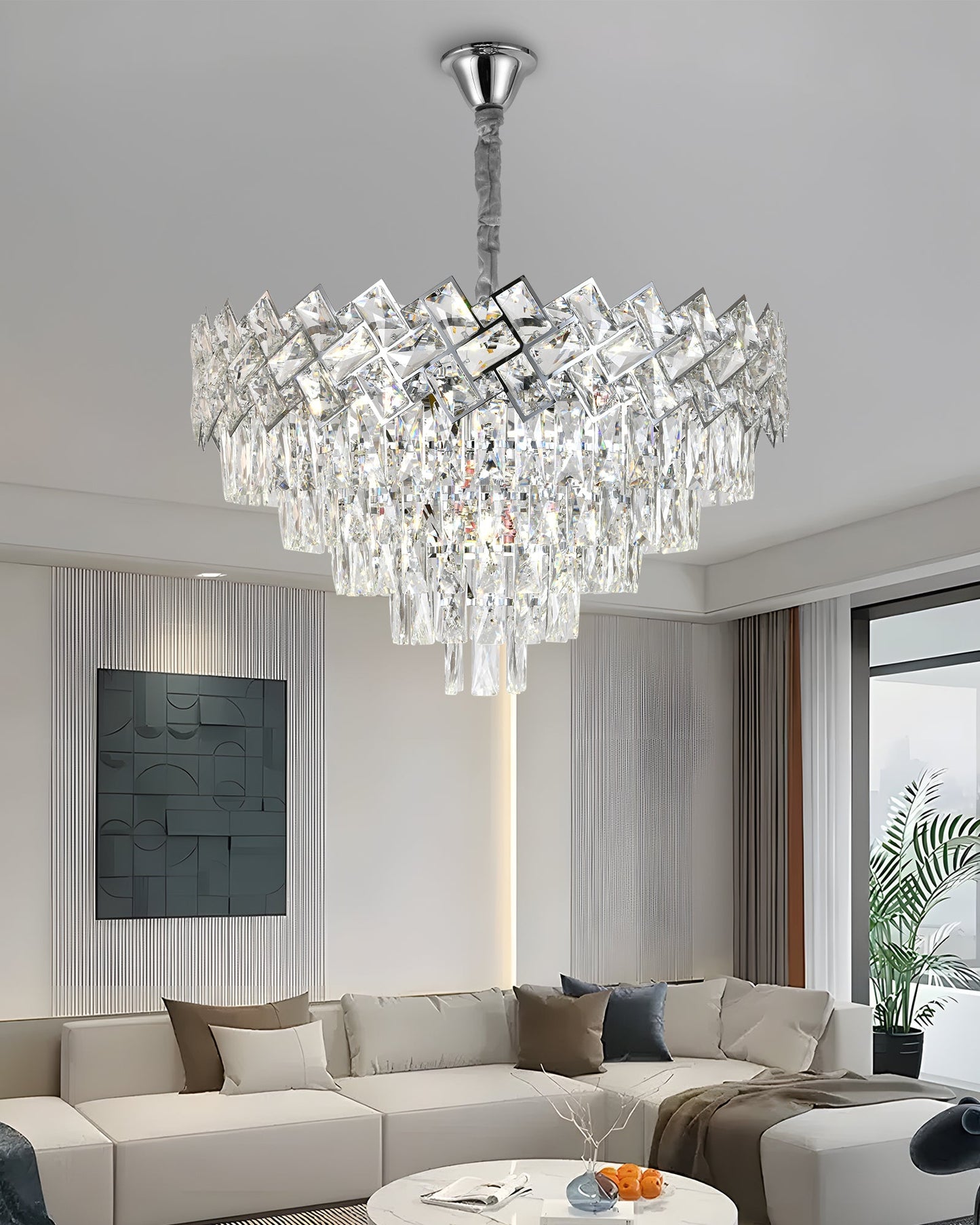 Candelabru RFAN, Model 62111/600, Textura Cristal, Metal, 10 X E27, Argintiu