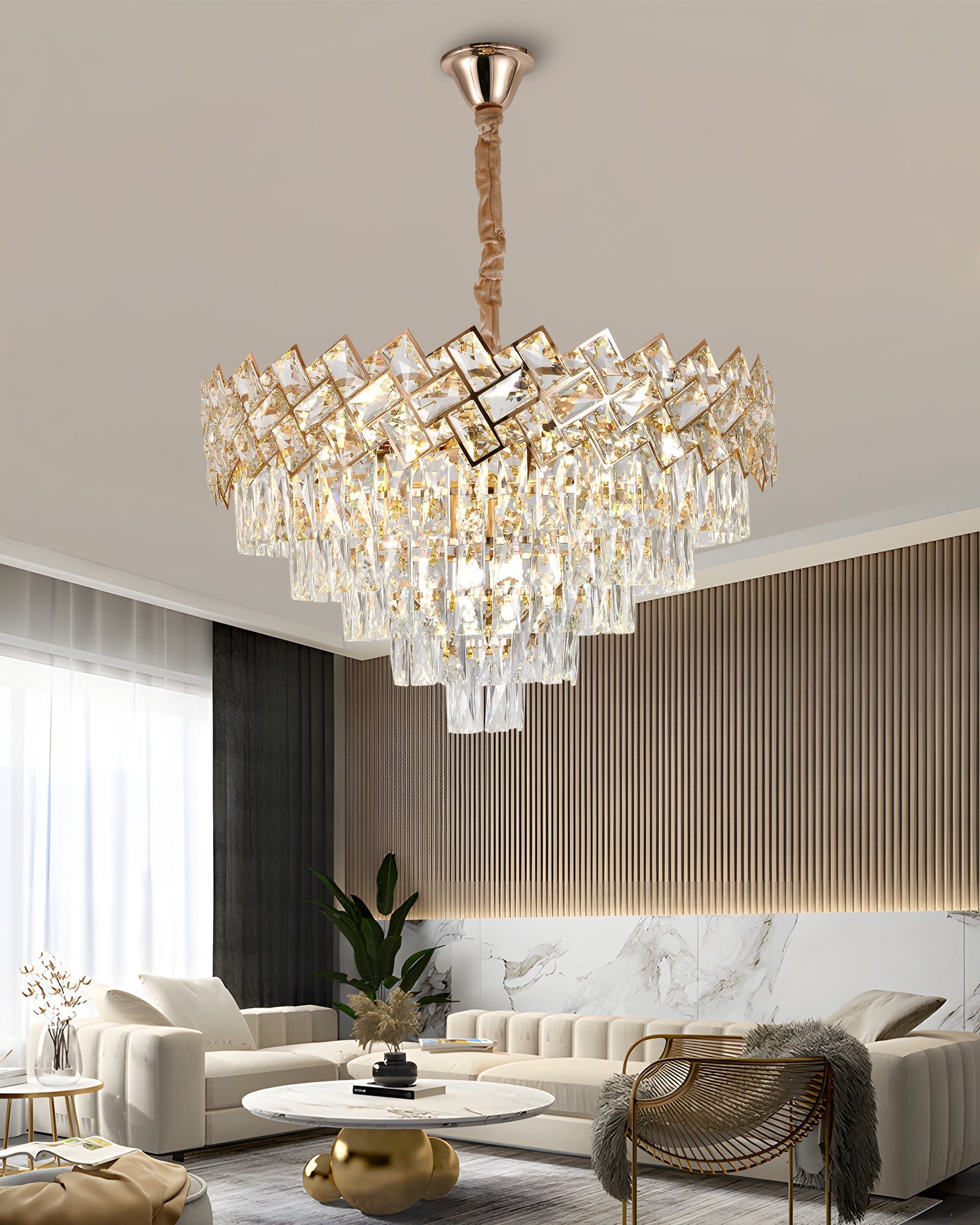 Candelabru RFAN, Model 62111/600, Textura Cristal, Metal, 10 X E27, Auriu