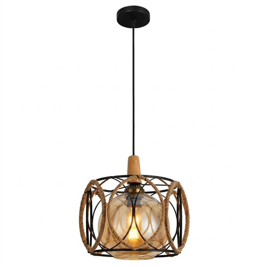Pendul RFAN, Model 6249/1, cu Abajur, 1 x E27, Inaltime Reglabila, Negru