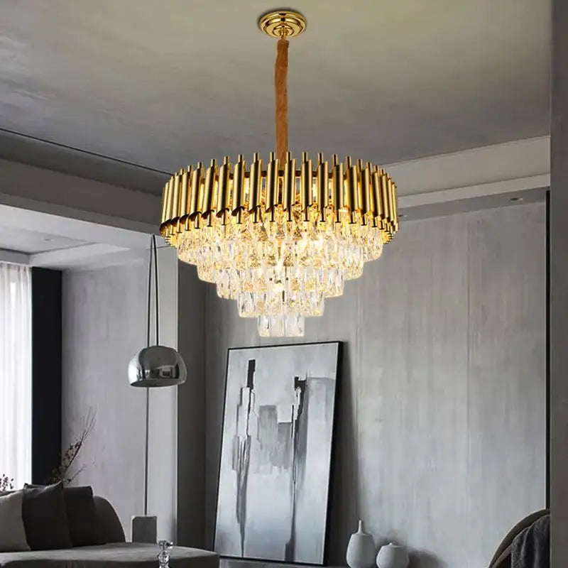 Candelabru RFAN, Model S89001/600, Textura Cristal, Metal, 10 X E27, Auriu