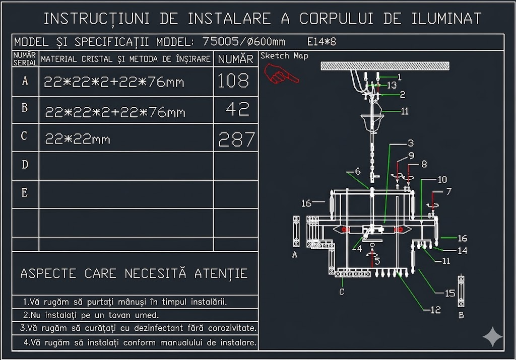Candelabru RFAN, Model 75005/550, Textura Cristal, Metal, 8 X E14, Auriu