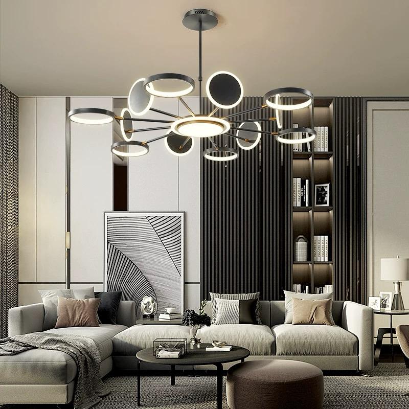 Lustra LED RFAN, Model R9149/12+1, Cu Telecomanda, 3 Tipuri De Lumina, Intensitate Reglabila, 143W, Negru