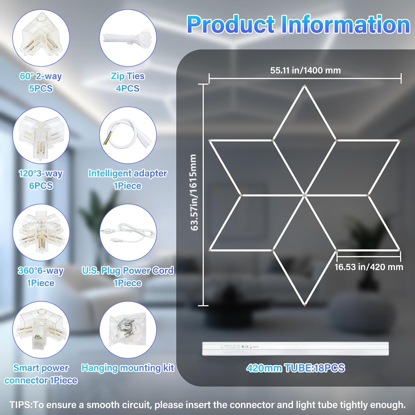 HoneyComb LED RFAN, Forma Stea, Lumina Rece, 6500K, 126W
