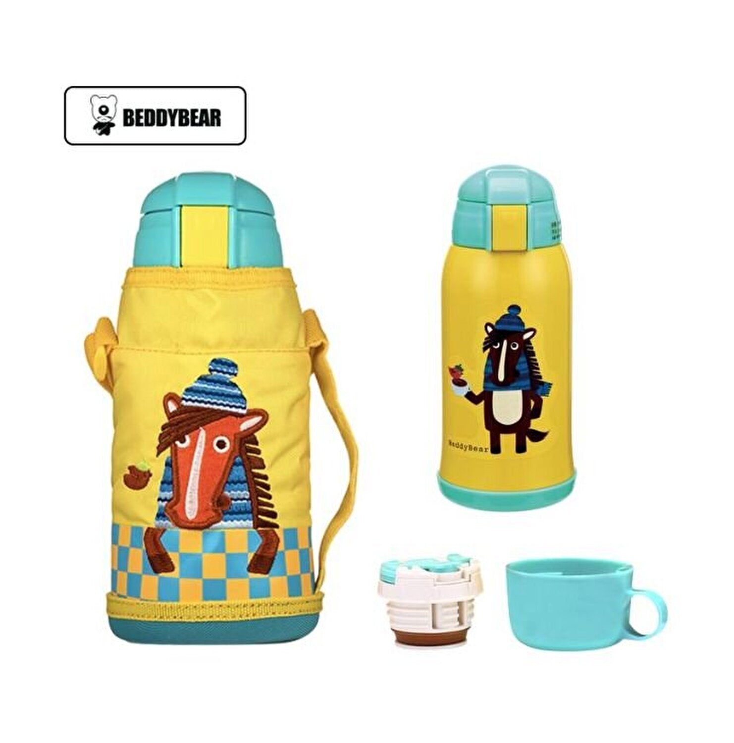 Termos Copii Cu Husa, Pai si Cana, BeddyBear, Cal, 630 ml, Galben