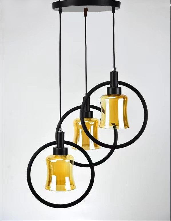 Pendul RFAN, Model 7438-3, cu Abajur, 3 x E27, Inaltime Reglabila, Negru