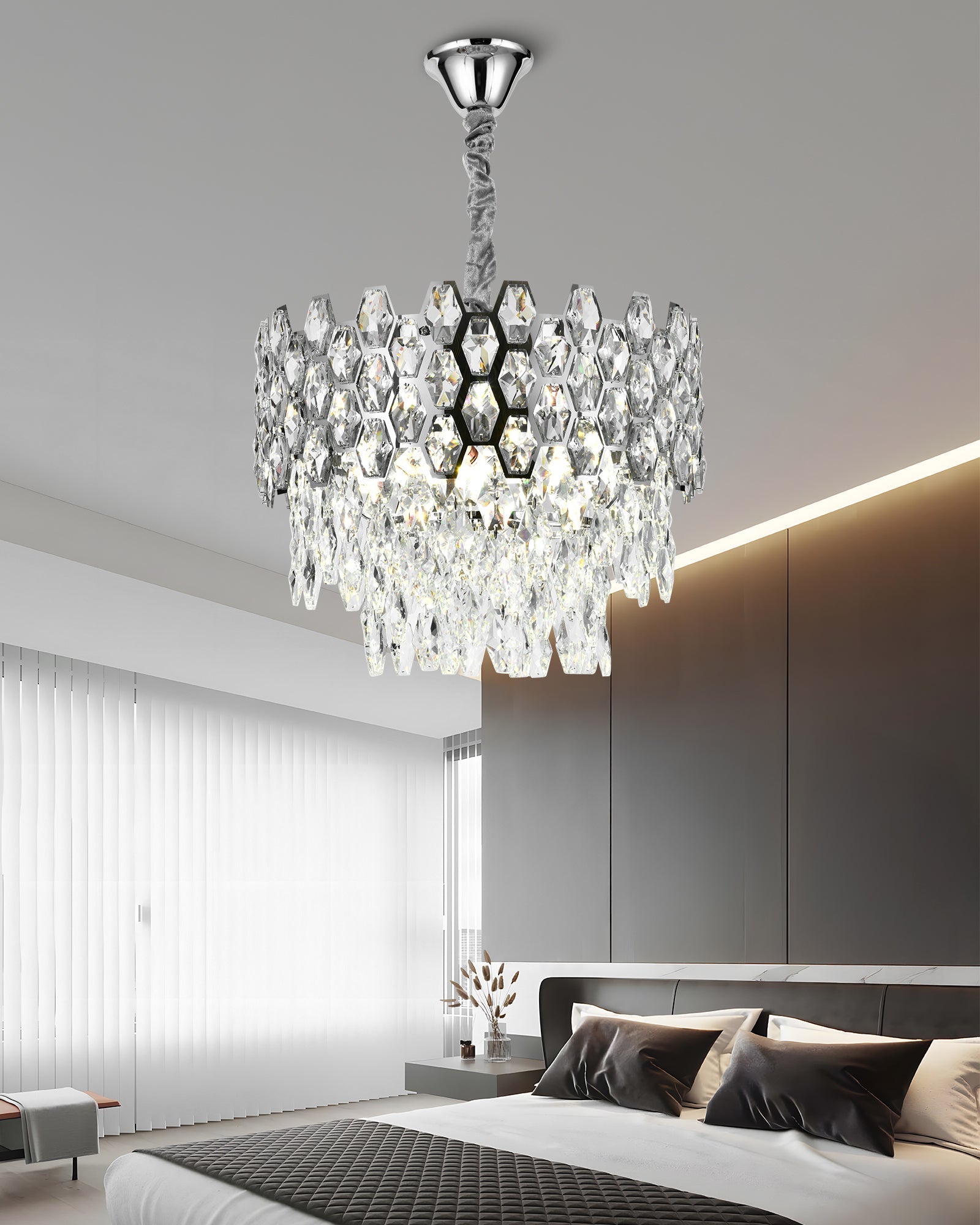 Candelabru RFAN, Model 75003/400, Textura Cristal, Metal, 5 X E14, Argintiu