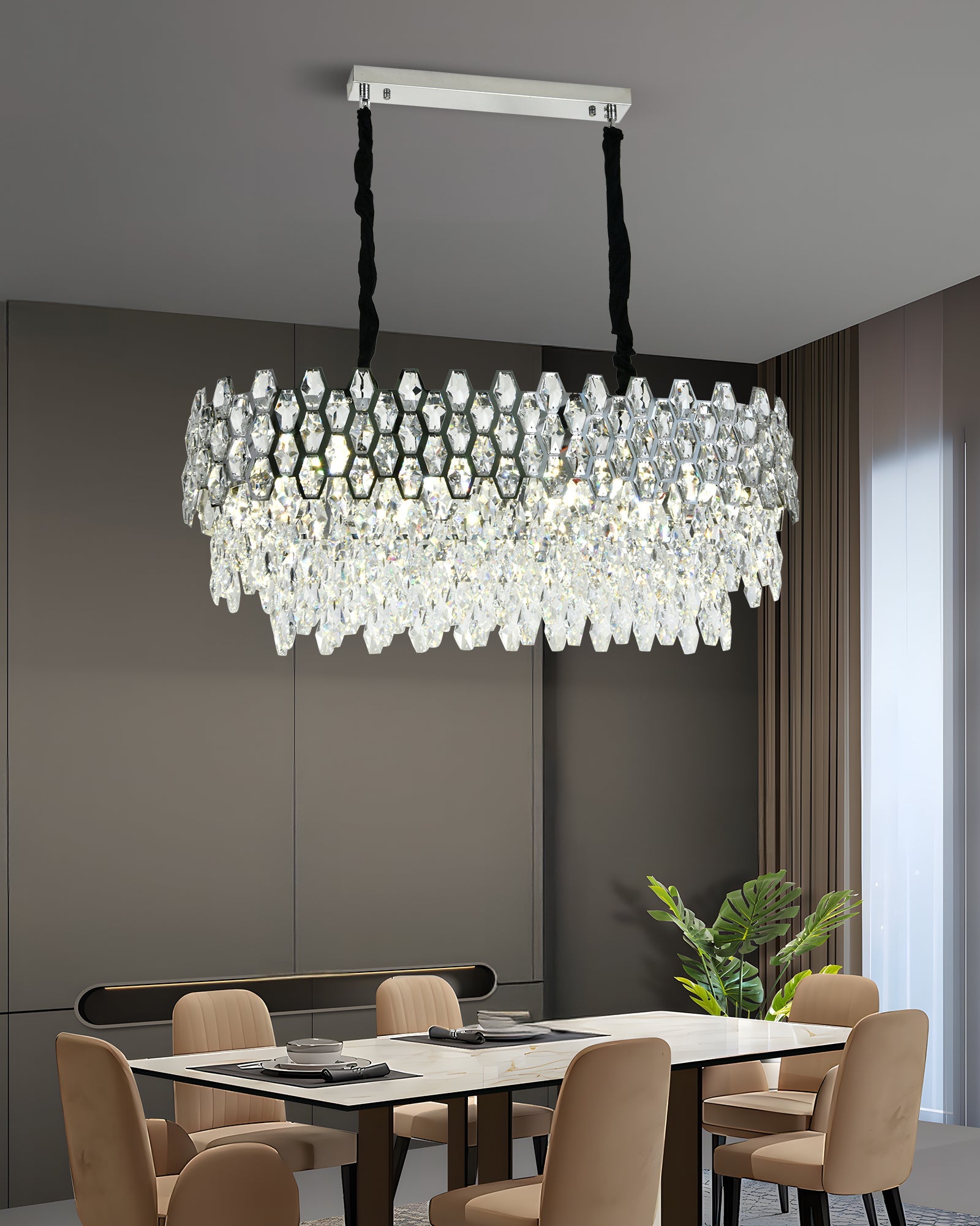 Candelabru RFAN, Model 75003/800*300, Textura Cristal, Metal, 8 X E14, Argintiu