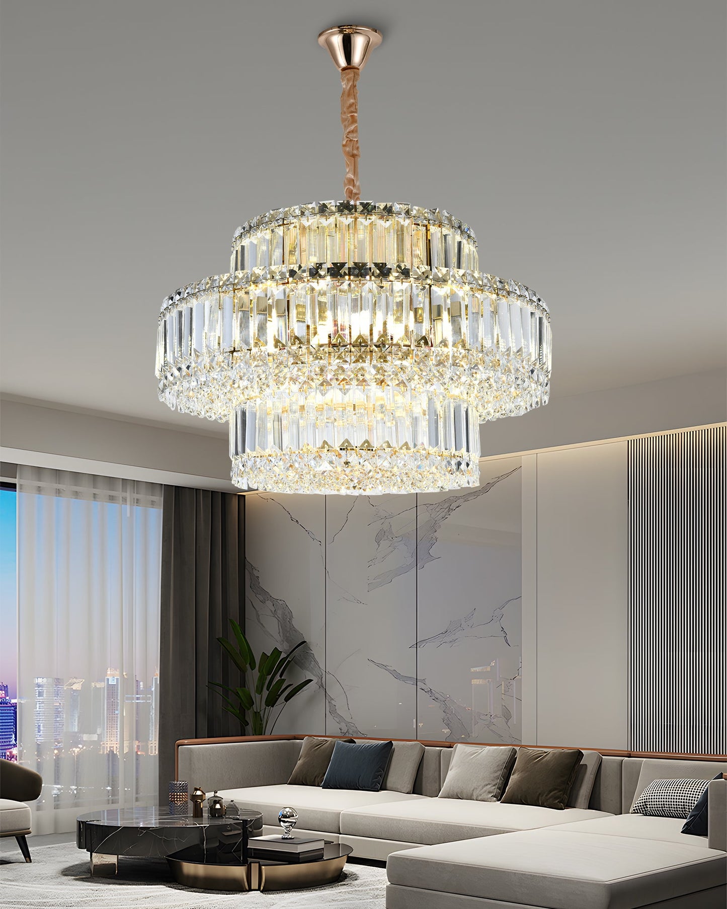 Candelabru RFAN, Model 75005/550, Textura Cristal, Metal, 8 X E14, Auriu