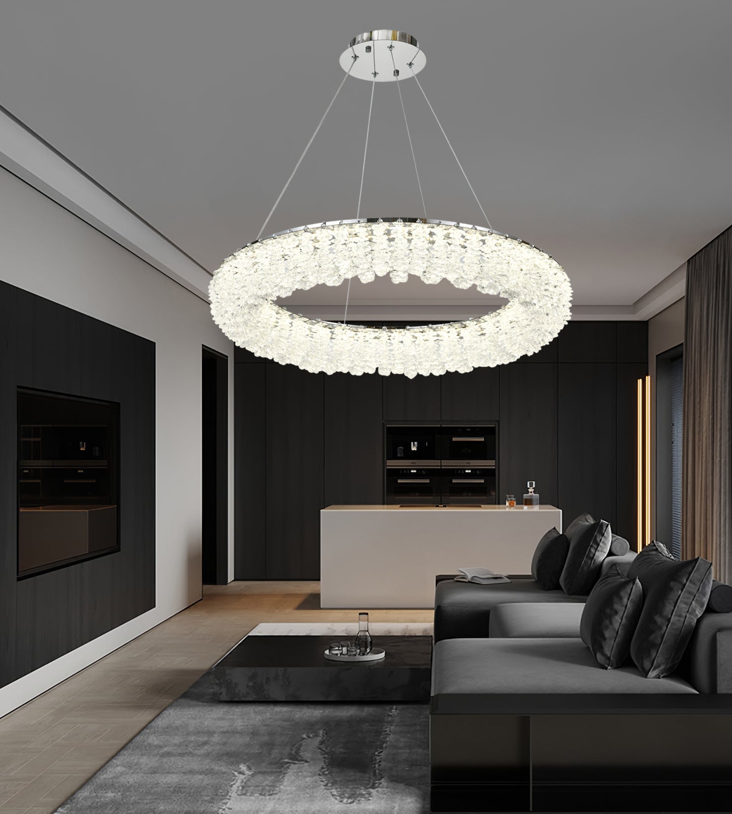 Candelabru LED RFAN, Model 78011-500, Textura Cristal, Metal, 80W, Argintiu