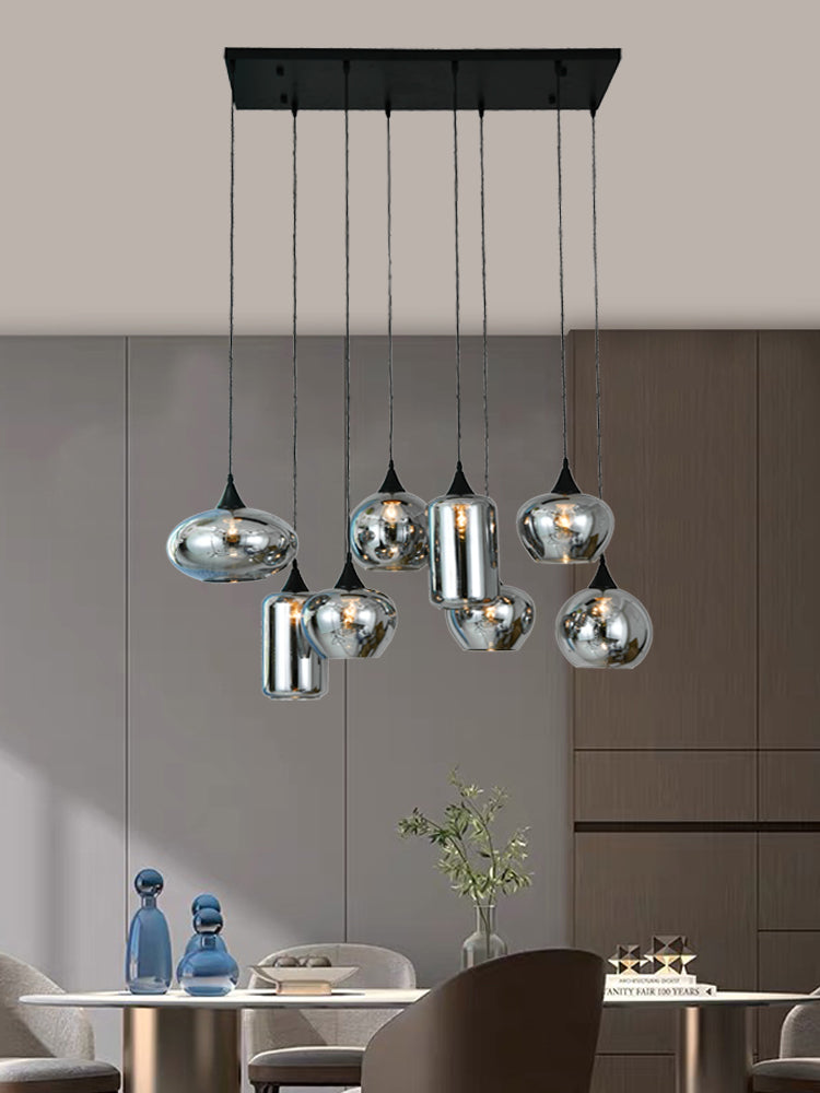 Pendul RFAN, Model 78030-8, Cu 8 Abajururi, 8 x E27, Inaltime Reglabila, Negru