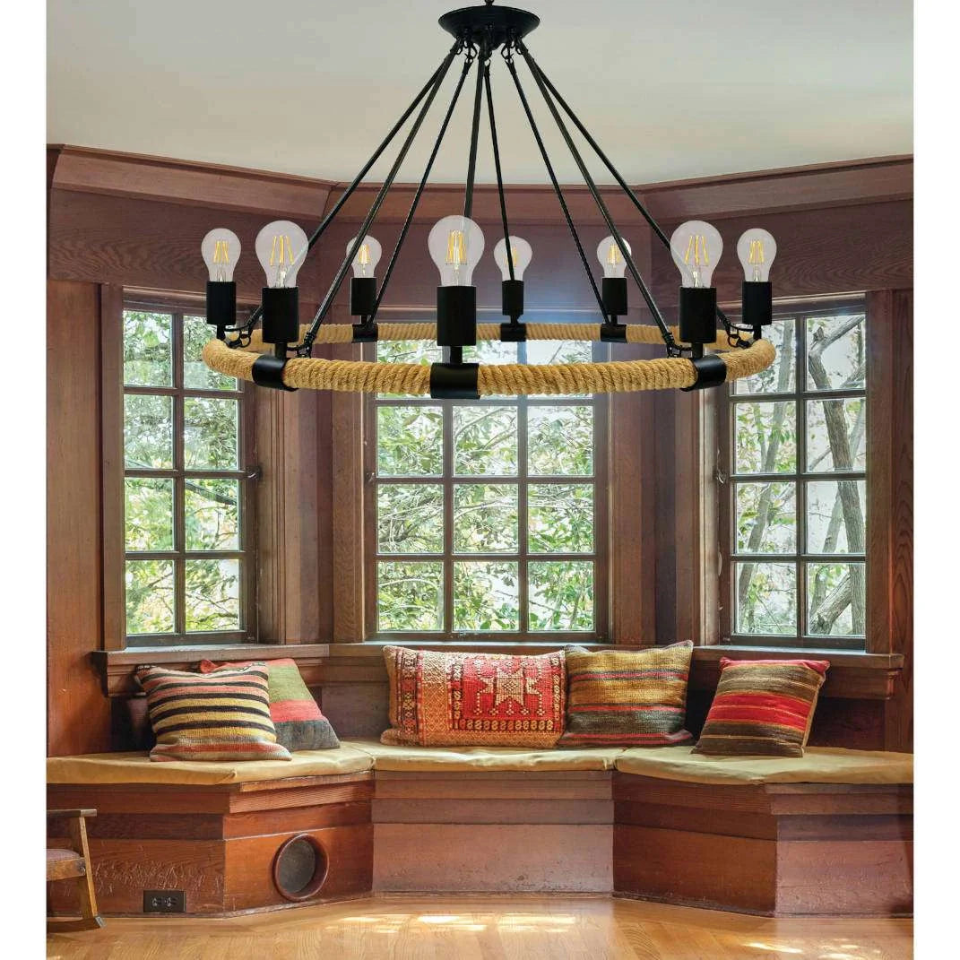 Pendul Rustic RFAN, Model 8456-8P, 8 X E27, Inaltime Reglabila