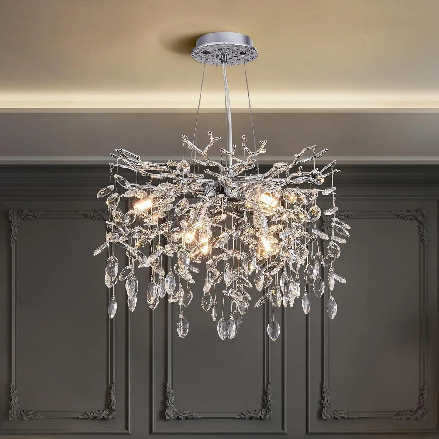 Candelabru RFAN, Model 33020/460, Textura Cristal, Metal, 6 X E14, Argintiu
