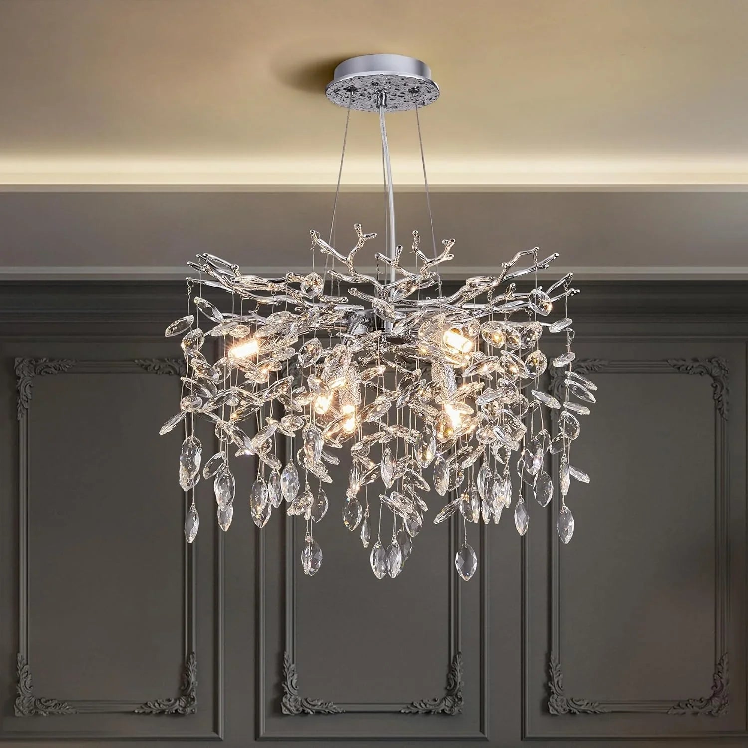 Candelabru RFAN, Model 33020/460, Textura Cristal, Metal, 6 X E14, Argintiu