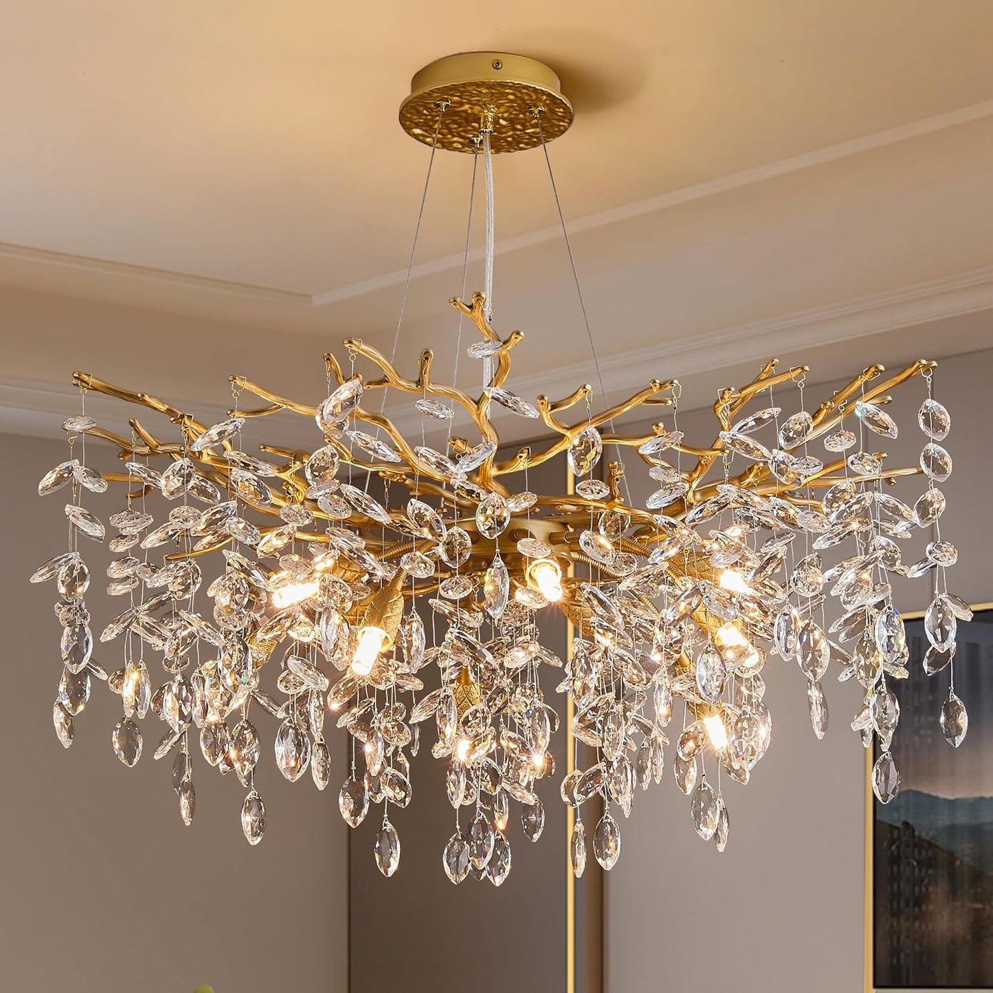 Candelabru RFAN, Model 33007/600, Textura Cristal, Metal, 8 X E14, Auriu