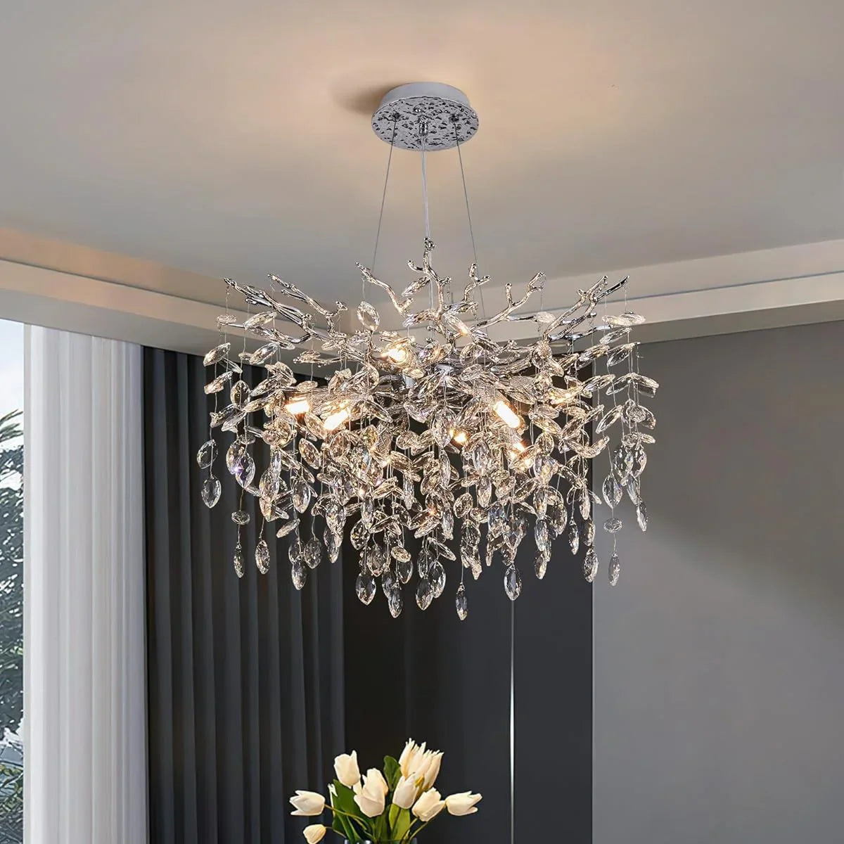 Candelabru RFAN, Model 33020/460, Textura Cristal, Metal, 6 X E14, Argintiu