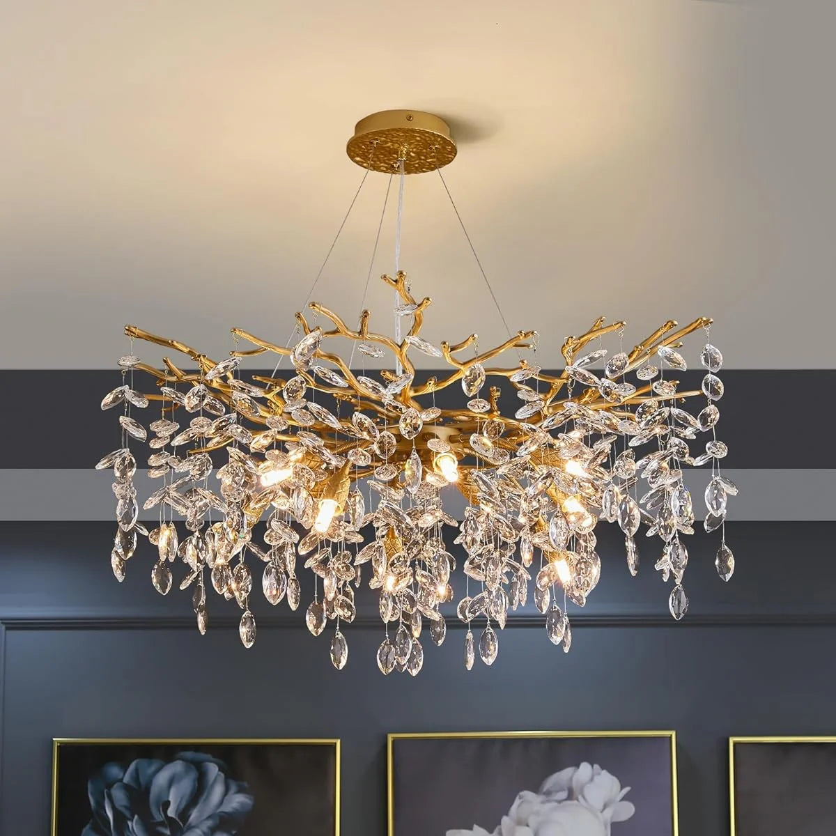 Candelabru RFAN, Model 33007/600, Textura Cristal, Metal, 8 X E14, Auriu