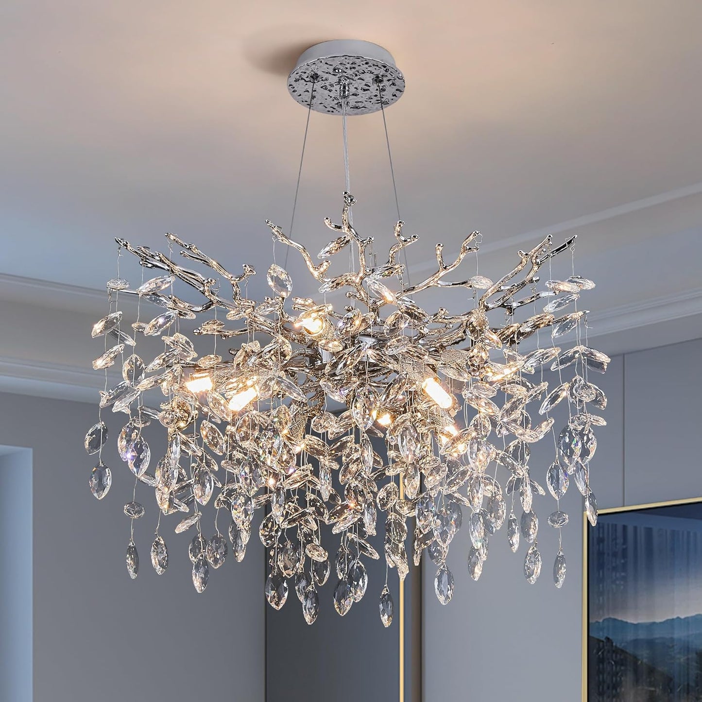 Candelabru RFAN, Model 33020/460, Textura Cristal, Metal, 6 X E14, Argintiu