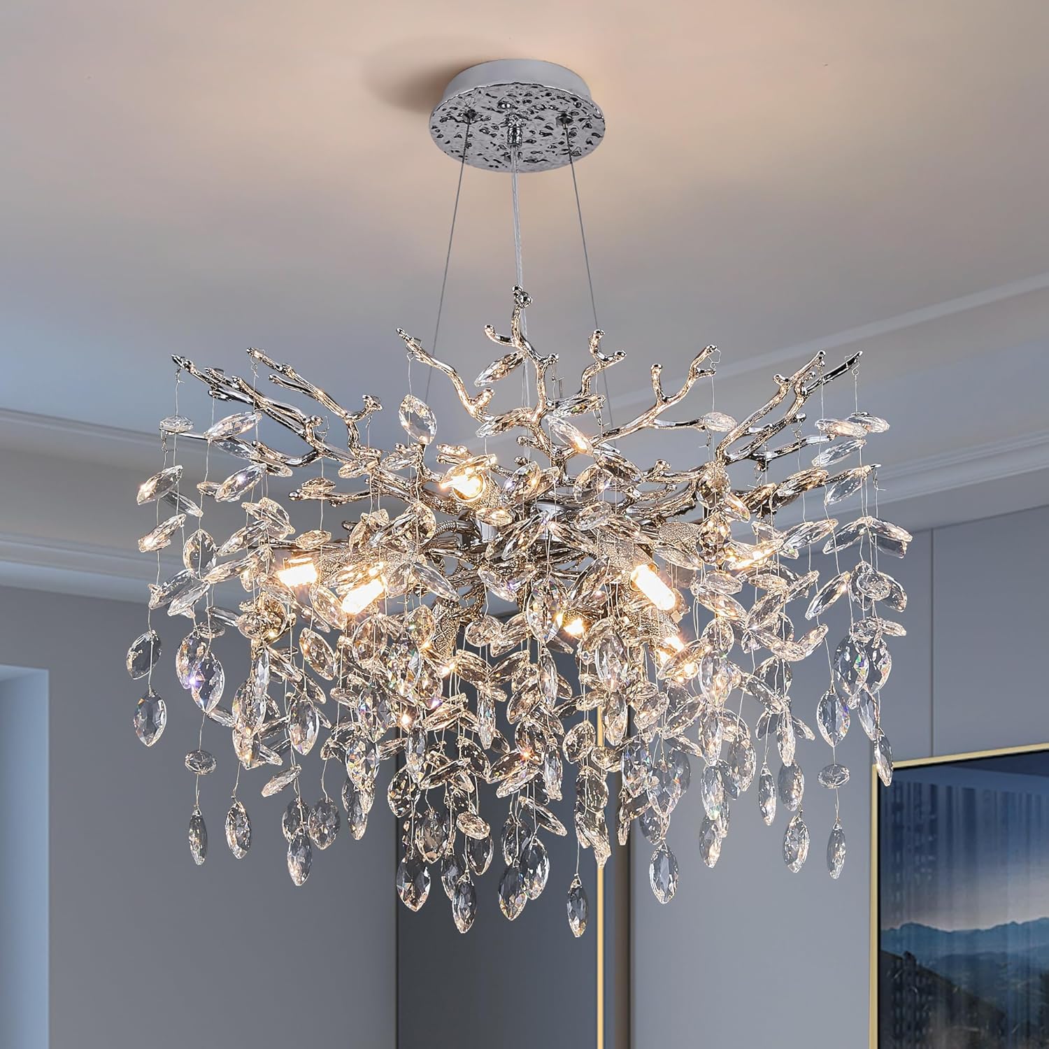 Candelabru RFAN, Model 33020/460, Textura Cristal, Metal, 6 X E14, Argintiu