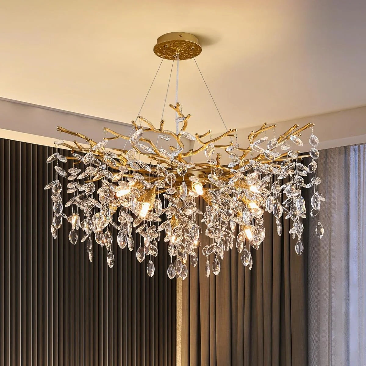 Candelabru RFAN, Model 33007/600, Textura Cristal, Metal, 8 X E14, Auriu
